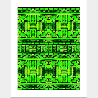 Green Aztec Tribal Pattern Posters and Art